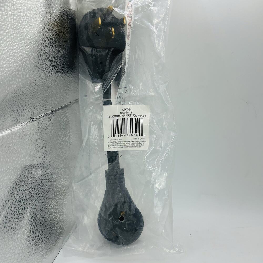 RV Cord Dogbone Adapter 50 amp Male 30 amp Female 12". New. Sealed.
